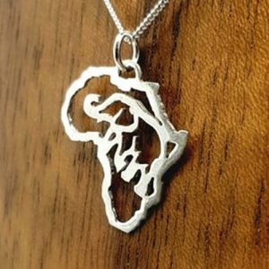 Africa Frame with Africa Elephant - Sterling Silver Pendant