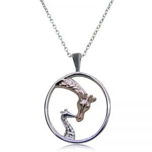 Sterling Silver Necklace - Giraffe - Mother & Baby