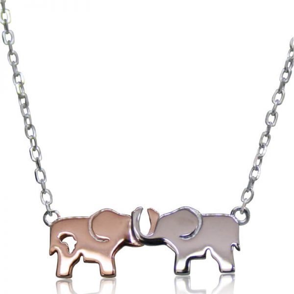 Sterling Silver Necklace - Two Elephants