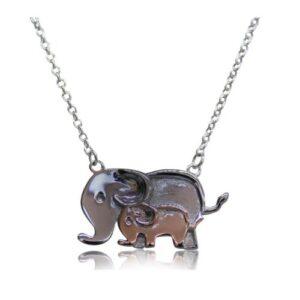 Mother And Baby Elephant - Sterling Silver Necklace